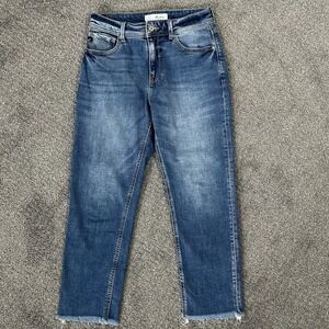 KanCan Cropped Ankle Blue Jeans -Women's 5/26- Raw Frayed Hem Stretch